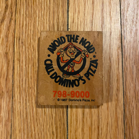 Vintage Dominos Pizza Avoid the Noid 1987 Wooden Magnet & Jack Hammer Figure